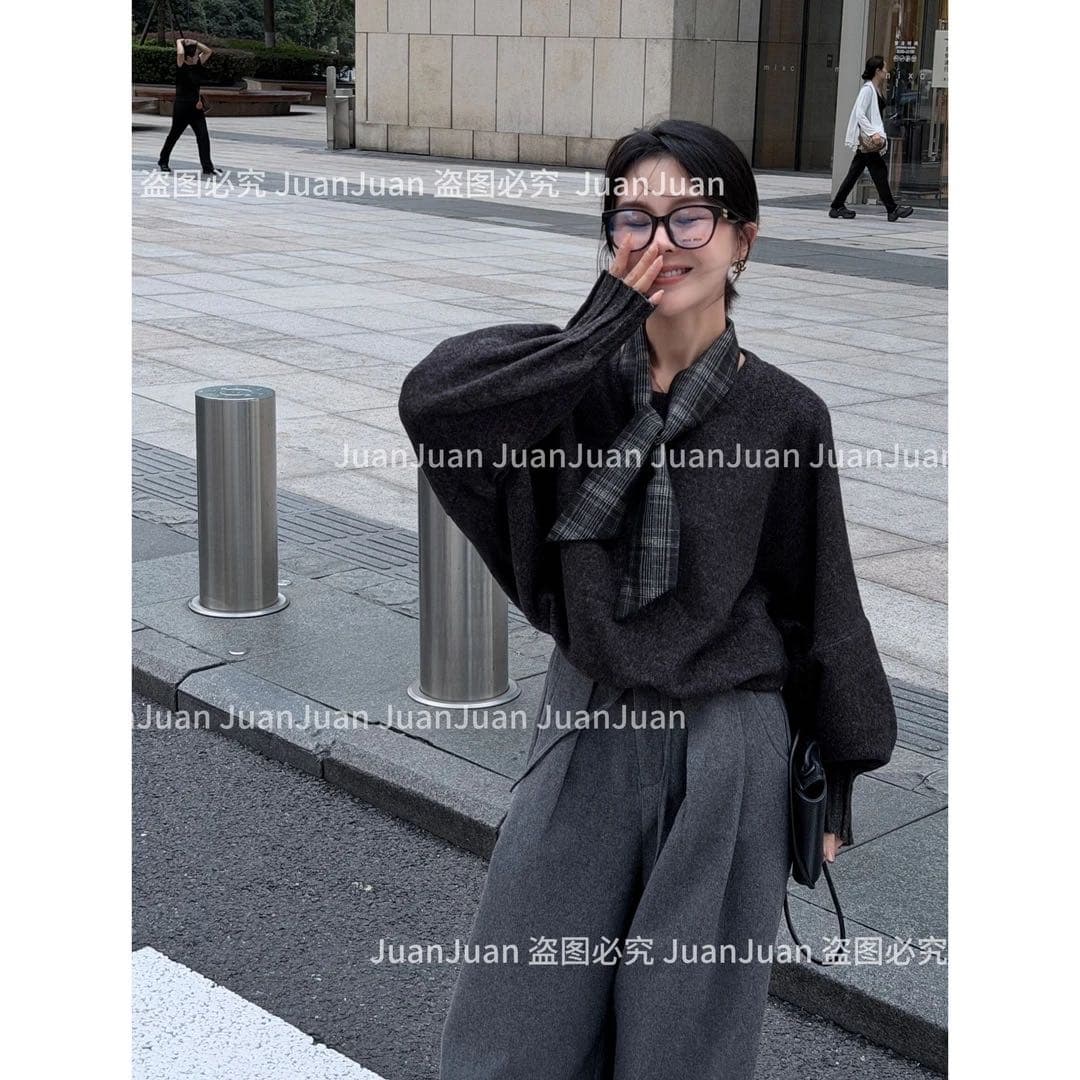 있음 선적 현대 신문 juanjuan 라운드 넥 연삭 털 웨이 벨트 스카프 상세 이미지 1