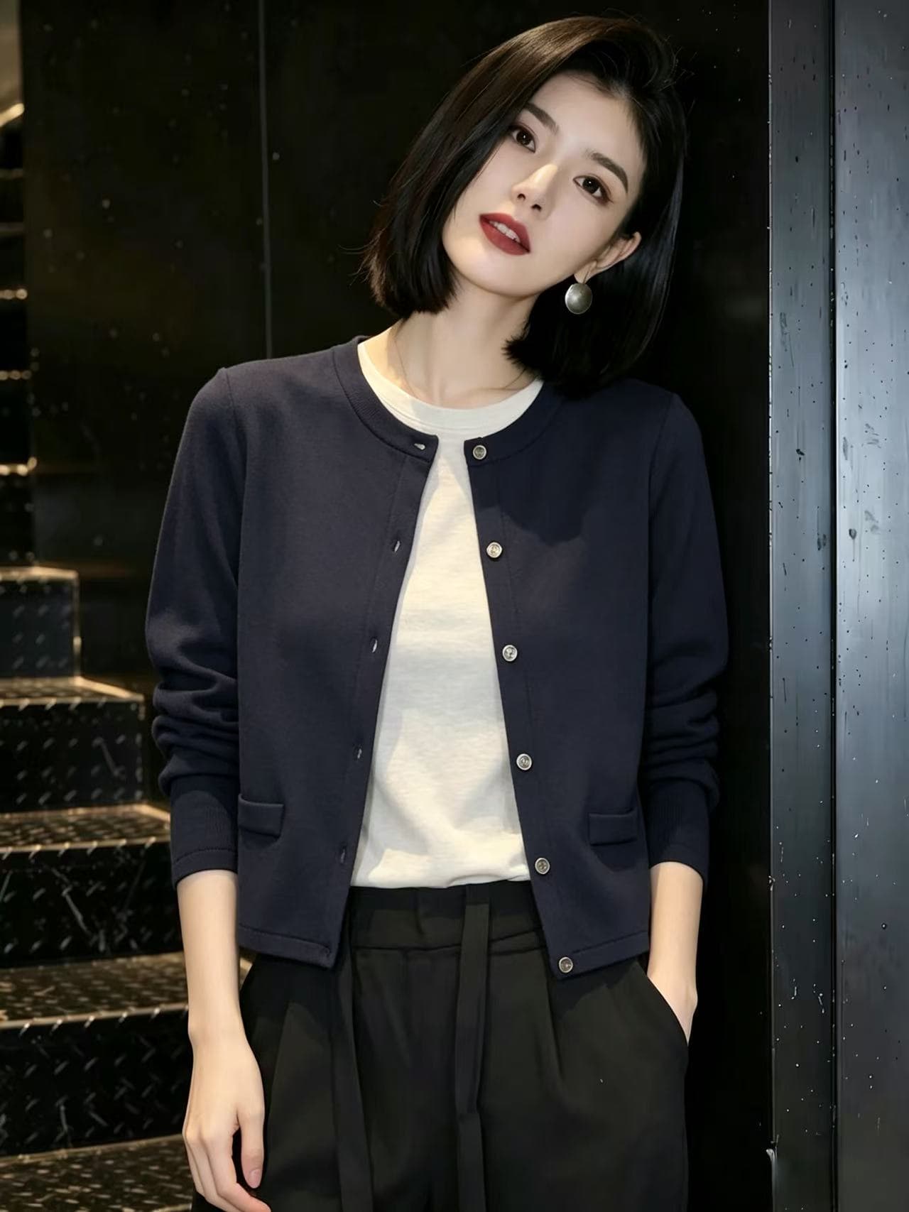 패션 품격 캐주얼 라운드 넥 재킷 여성 2026 가을 의상 새로운 슬림해 보이는 루즈핏 블루 색상 맨위 작은 셔츠