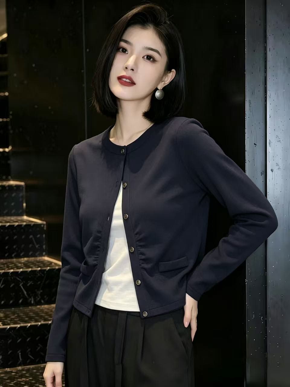 패션 품격 캐주얼 라운드 넥 재킷 여성 2026 가을 의상 새로운 슬림해 보이는 루즈핏 블루 색상 맨위 작은 셔츠 이미지 3