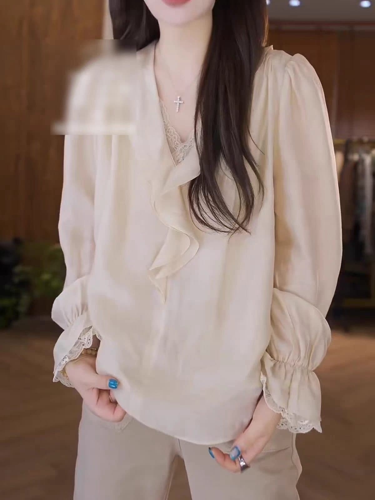 boxue 구름 이순신 조기 가을철 실크 고급 센스 통기성 프릴 빛 럭셔리 맨위 상세 이미지 4