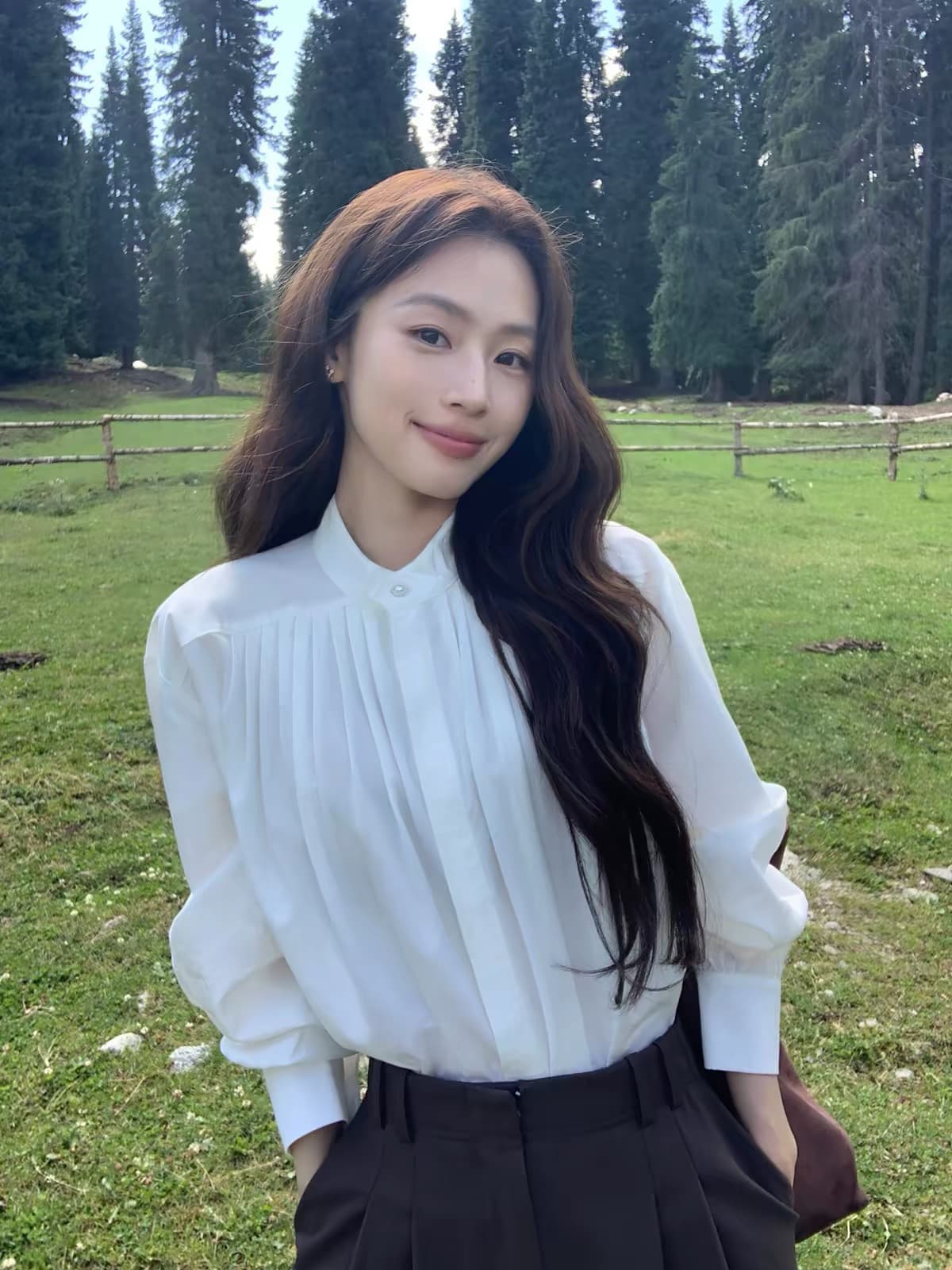 2026 새로운 라이 경기 서울 면 스탠드 칼라 여성 셔츠 높음 지혜 센스 출퇴근 루즈핏 긴팔 셔츠 상세 이미지 5