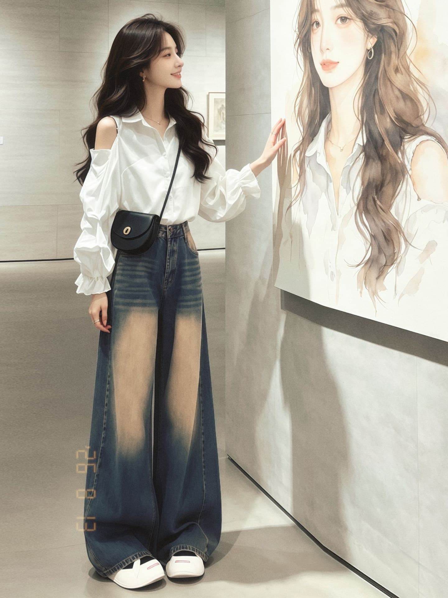 2026 새로운 화이트 오프숄더 벌룬 소매 셔츠 셔츠 조기 가을 의상 여자 한 부서 착용 가져 가라. 부드러운 품격 맨위 상세 이미지 2