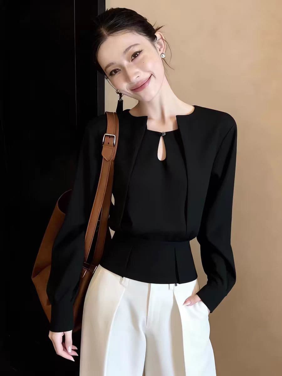 세련된 외국 가스 슈퍼 잘 생긴 검정색 긴팔 작은 셔츠 새로운 루즈핏 캐주얼 품격 슬림해 보이는 다용도 디자인 센스 맨위 상세 이미지 2