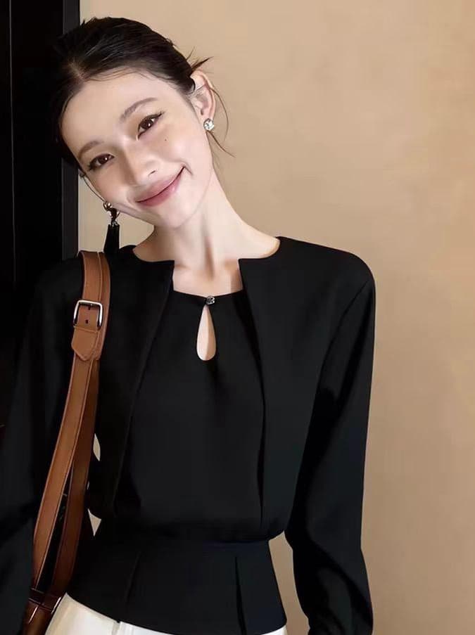 세련된 외국 가스 슈퍼 잘 생긴 검정색 긴팔 작은 셔츠 새로운 루즈핏 캐주얼 품격 슬림해 보이는 다용도 디자인 센스 맨위 상세 이미지 3