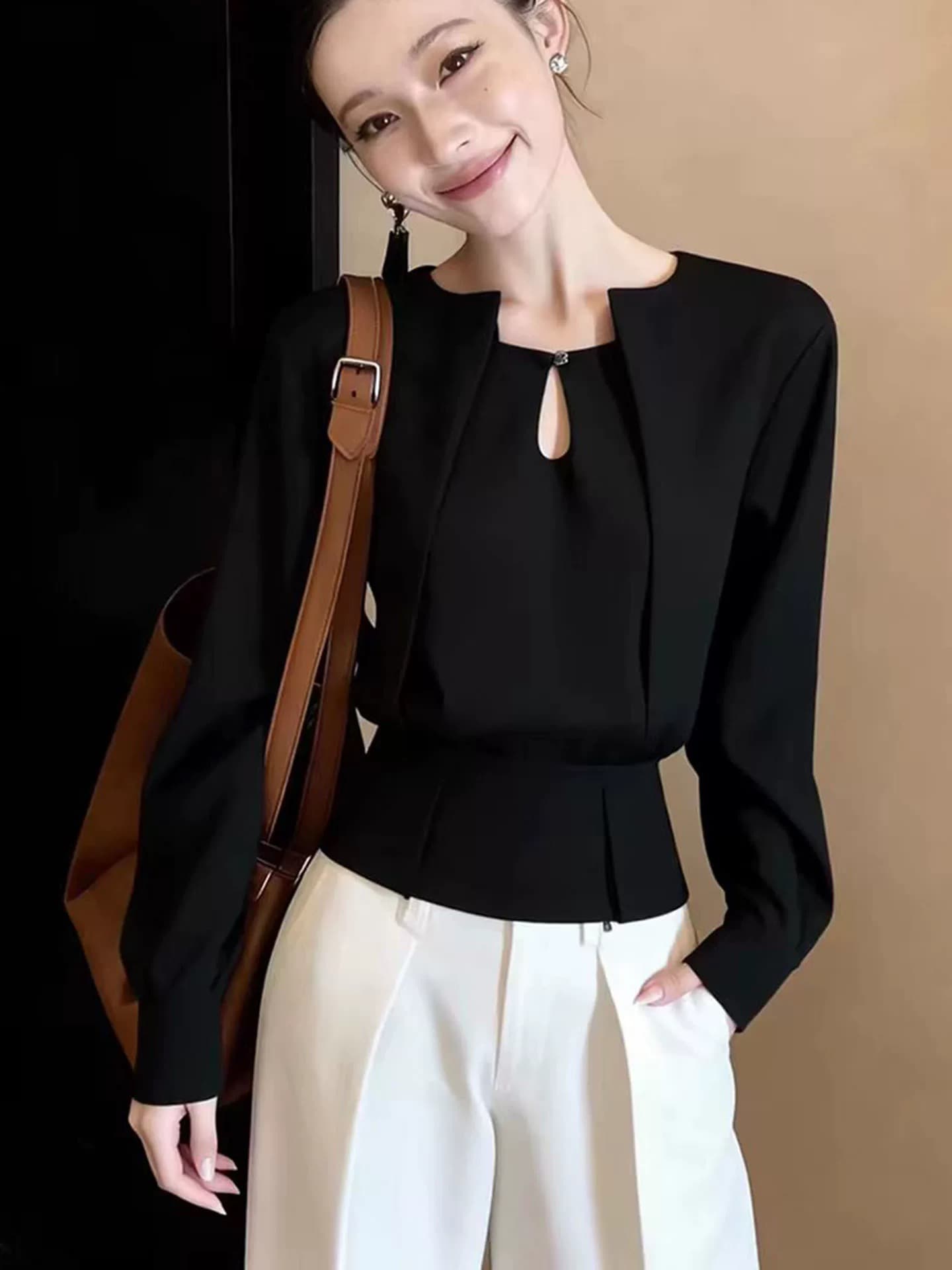 세련된 외국 가스 슈퍼 잘 생긴 검정색 긴팔 작은 셔츠 새로운 루즈핏 캐주얼 품격 슬림해 보이는 다용도 디자인 센스 맨위 상세 이미지 6
