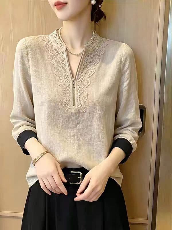 2026 가을 새로운 프랑스식 화이트 칼라 고유 한 대양 가스 폭탄 공격 거리 잘 생긴 품격 긴팔 셔츠 상세 이미지 3
