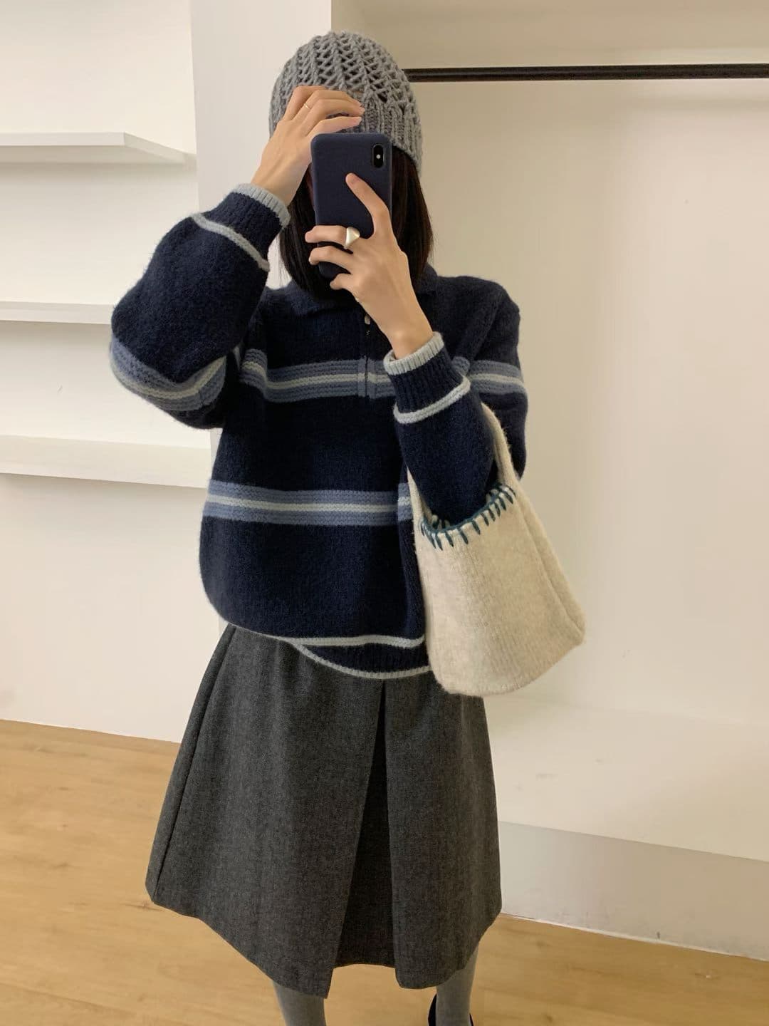가을 겨울 폴로 칼라 하프 지퍼 스트라이프 배색 오픈 가디건 스웨터 한 부서 레트로 스타일 연령 감소 다용도 맨위 이미지 3