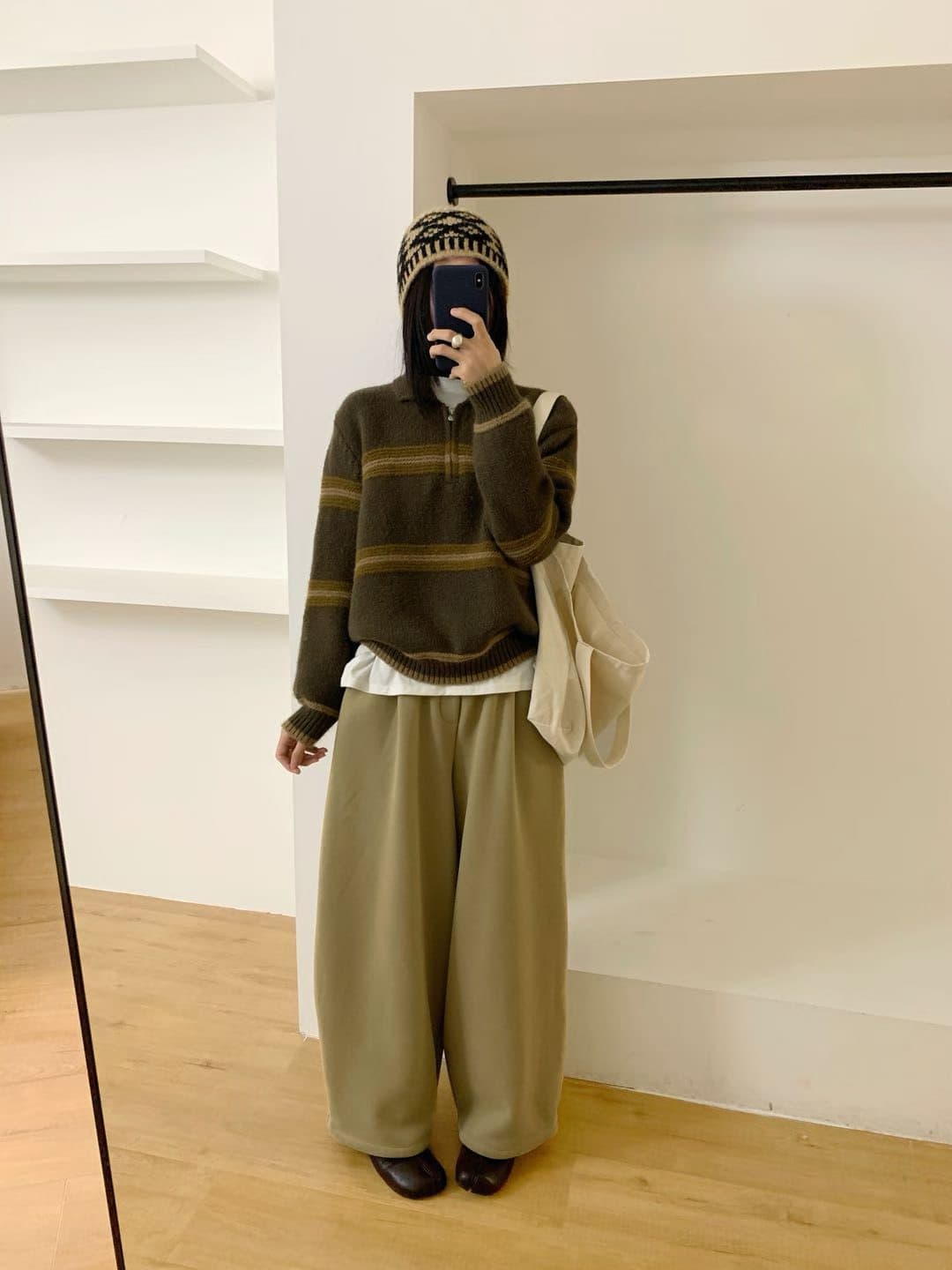 가을 겨울 폴로 칼라 하프 지퍼 스트라이프 배색 오픈 가디건 스웨터 한 부서 레트로 스타일 연령 감소 다용도 맨위 이미지 4