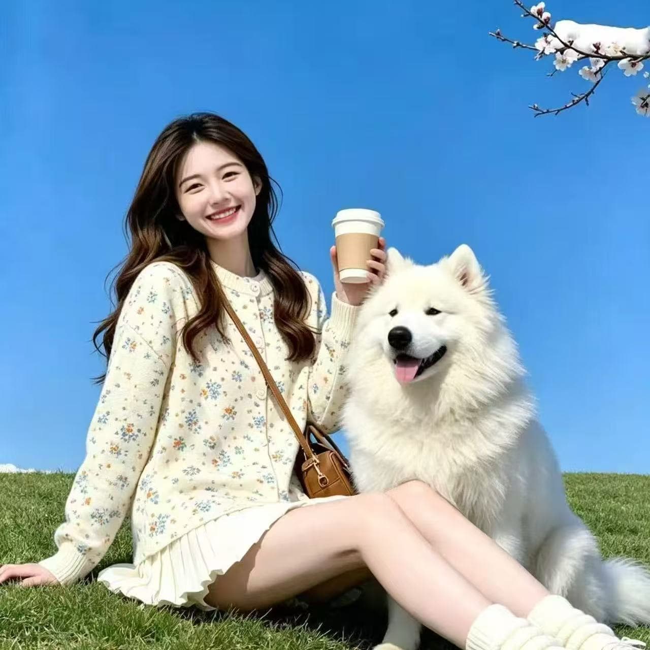 가을 겨울 새로운 달콤함 연령 감소 꽃무늬 프린트 니트 오픈 가디건 부드러운 한 부서 작은 청신 플리츠 미니 스커트 세트 상세 이미지 2