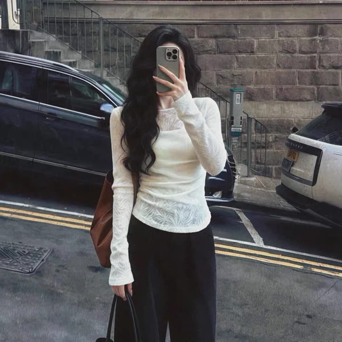 프랑스식 레트로 화이트 레이스 작은 셔츠 여성 가을 작은 대중 패션 몸매 가꾸기 슬림해 보이는 인사이드 가져 가라. 스택 착용 기본 셔츠 맨위 이미지 2