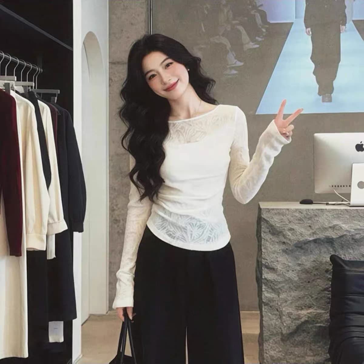 프랑스식 레트로 화이트 레이스 작은 셔츠 여성 가을 작은 대중 패션 몸매 가꾸기 슬림해 보이는 인사이드 가져 가라. 스택 착용 기본 셔츠 맨위 상세 이미지 3