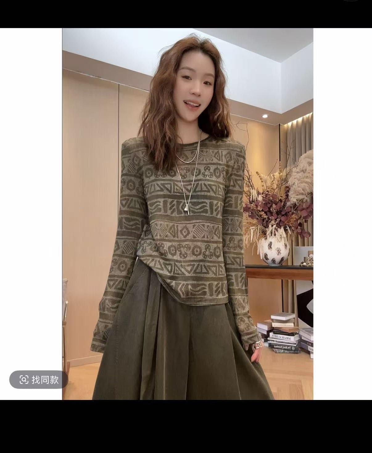 2026 이른 가을 새로운 다용도 기하학 프린트 맨위 긴팔 티셔츠 상세 이미지 1