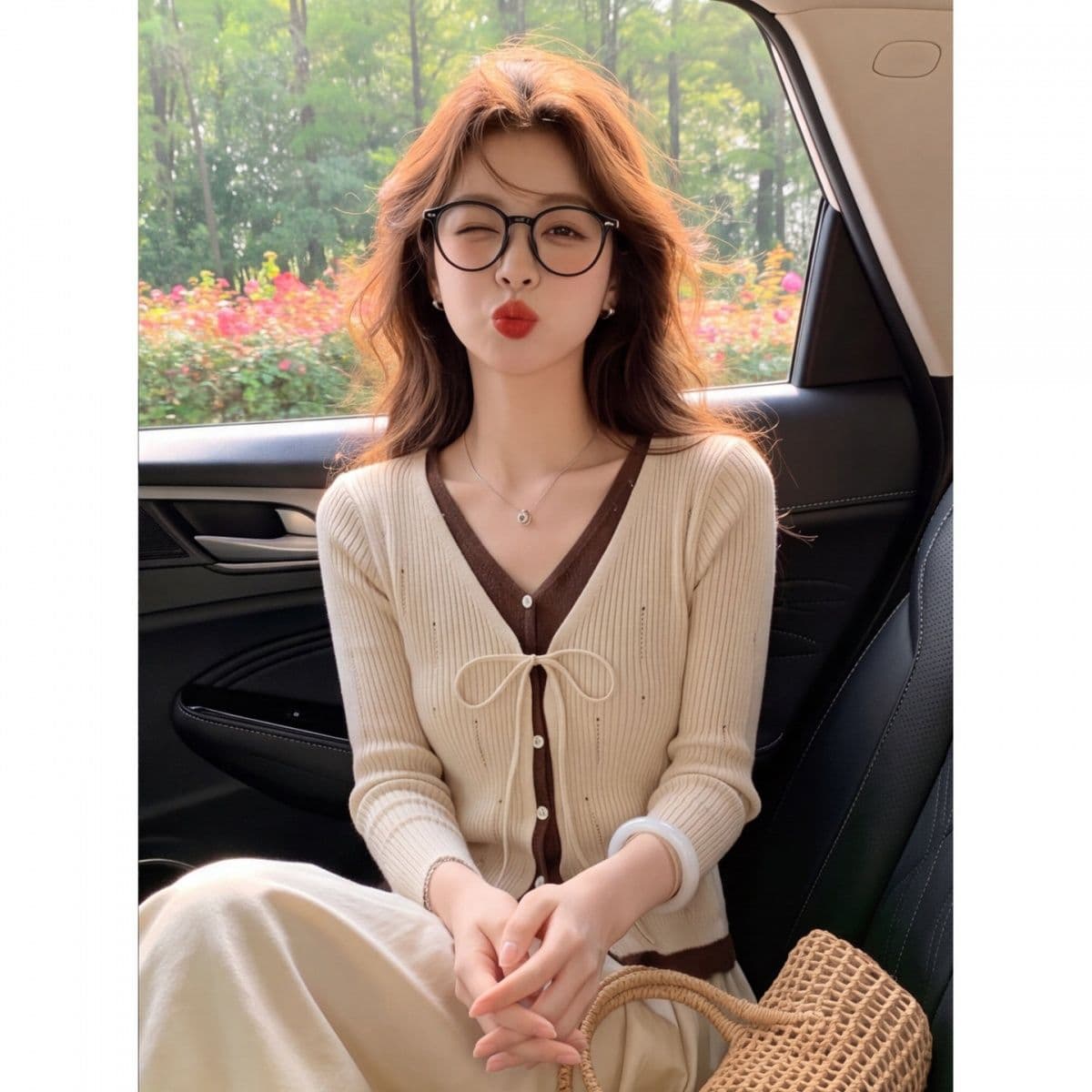 한 부서 레트로 배색 페이크 레이어드 V넥 긴팔 니트 스웨터 여성 가을 2026 새로운 몸매 가꾸기 인사이드 가져 가라. 기본 셔츠