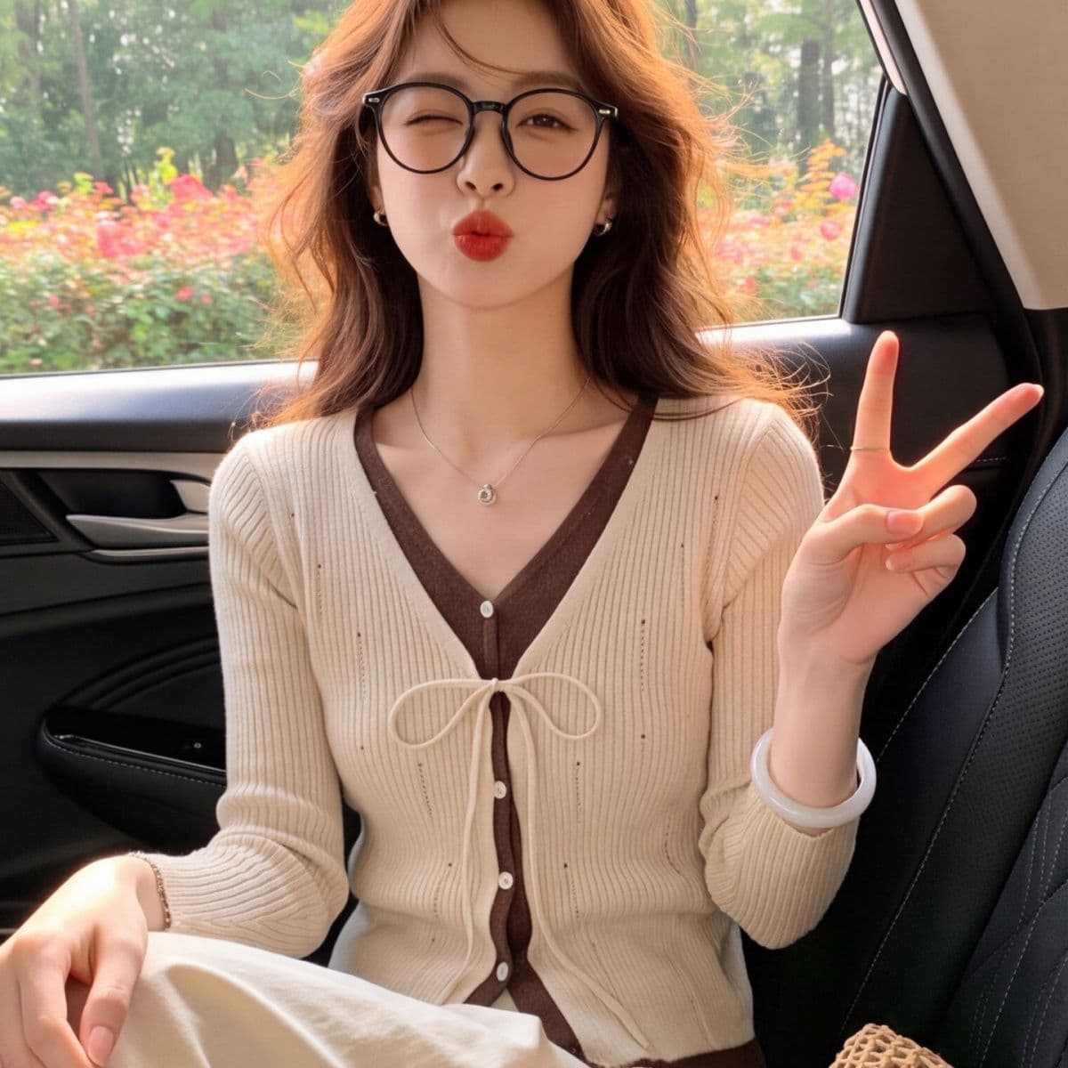 한 부서 레트로 배색 페이크 레이어드 V넥 긴팔 니트 스웨터 여성 가을 2026 새로운 몸매 가꾸기 인사이드 가져 가라. 기본 셔츠 이미지 2