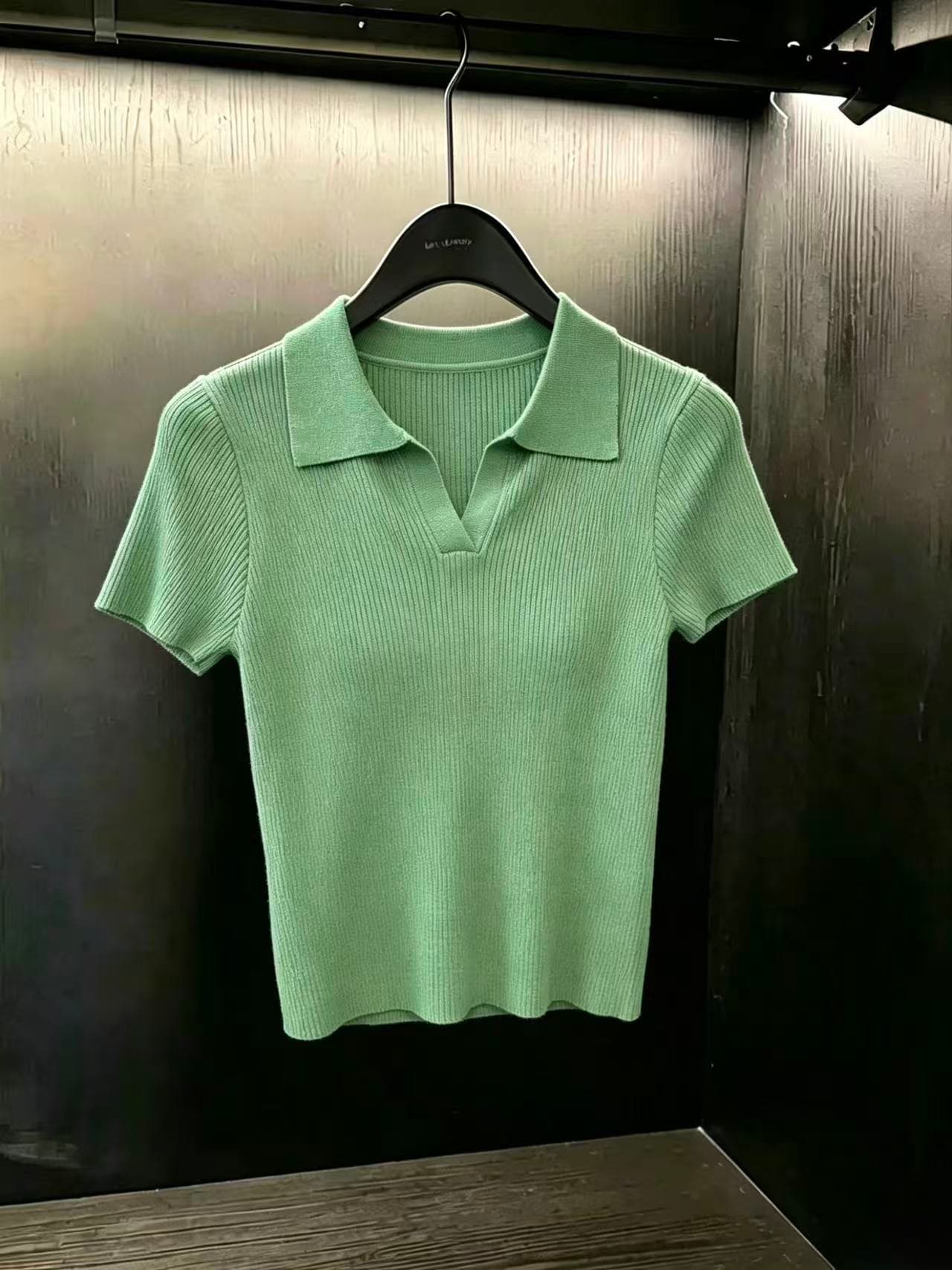 실사 프랑스식 클래식 얼음 실크 폴로 칼라 POLO 셔츠 맨위 여름 V넥 몸매 가꾸기 반팔 얇은 스타일 니트 티셔츠 chic 이미지 4
