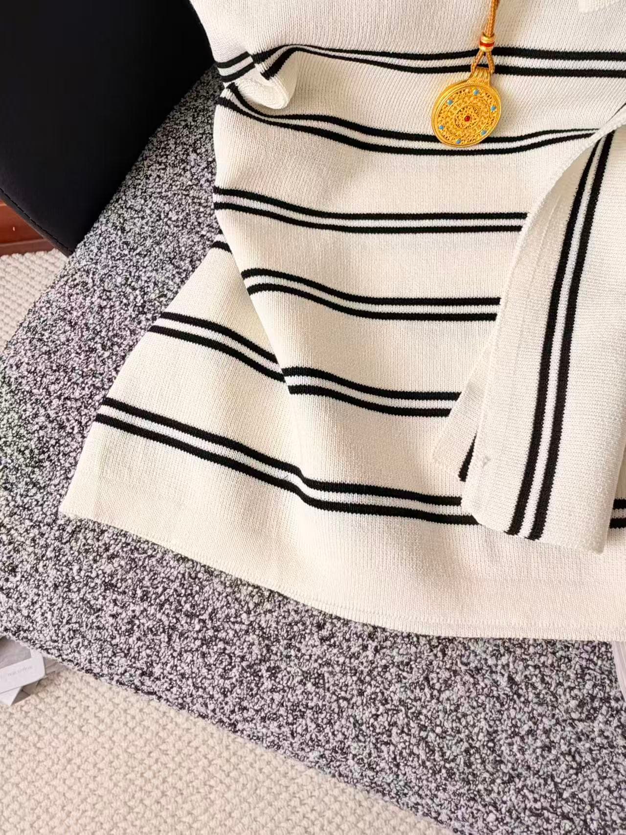 실사 한 부서 순수한 욕망 오프숄더 스트라이프 반팔 니트 스웨터 여성 여름 오프숄더 맨위 chic 이미지 4