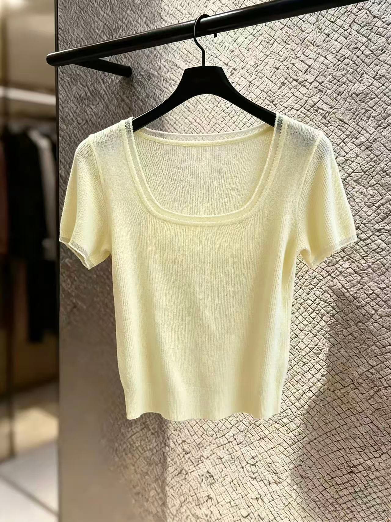 실사 프랑스식 광장 칼라 루즈핏 슬림해 보이는 니트 반팔 티셔츠 여성 여름 새로운 품격 패션 다용도 맨위 chic 상세 이미지 3