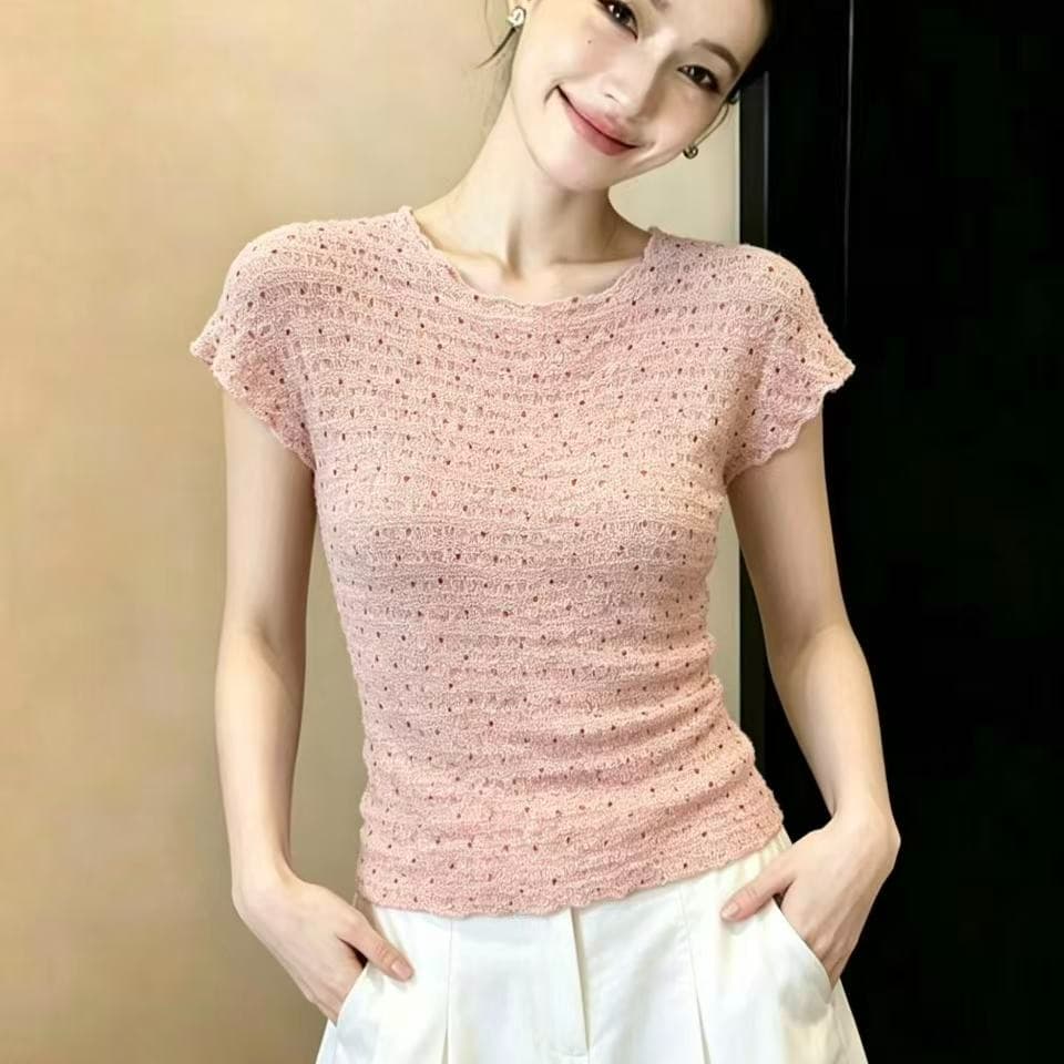 실사 순수한 욕망 핫걸 바람 프릴 레이스 계층의 감각 작은 날다 소매 광장 칼라 슬립 여성 셔츠 chic 이미지 6
