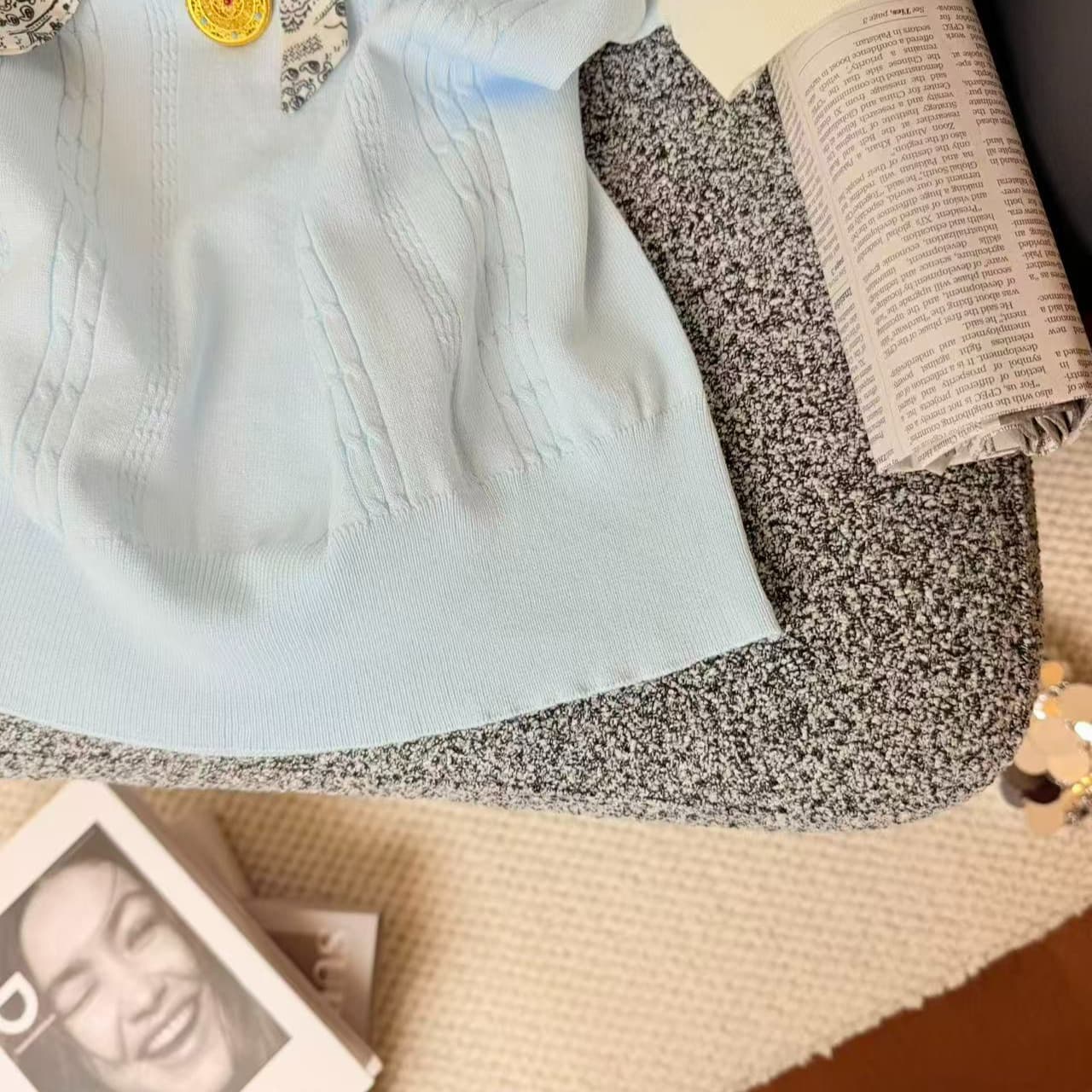 실사 자이언트 잘 생긴 ~ 중 차가운 센스 POLO 칼라 얼음 실크 니트 반팔 티셔츠 여성 한 부서 chic Chic 작은 셔츠 맨위 이미지 6