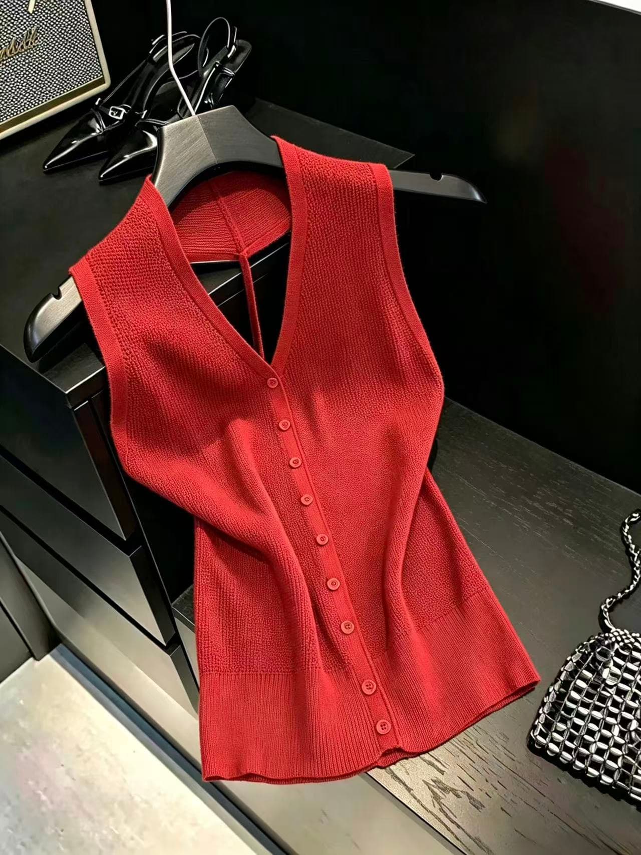 실사 프랑스식 니트 조끼 여자 품격 몸매 가꾸기 슬립 V넥 조끼 오픈 가디건 맨위 chic 이미지 4