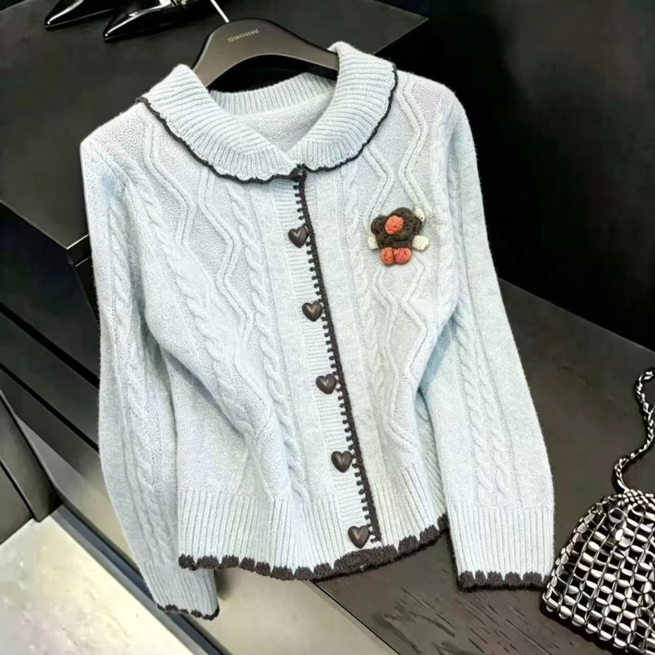 실사 디자인 섹션 품격 베이비 칼라 오픈 가디건 스웨터 가을 새로운 출퇴근 맨위 여성 한 부서 이미지 6
