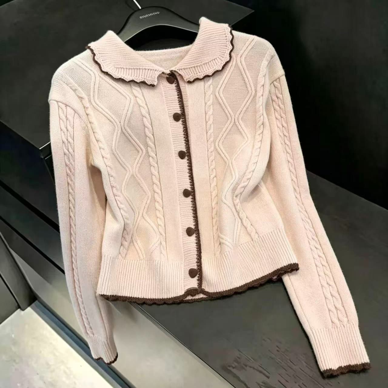 실사 라이트 핑크 베이비 칼라 스웨터 오픈 가디건 여성 코트 가을 새로운 고유 한 아름다운 루즈핏 니트 맨위 이미지 6