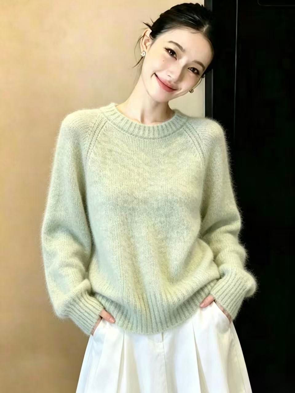 실사 초록 초록 스웨터 여자 가을 인사이드 가져 가라. 플리스 보온 풀오버 긴팔 니트 기본 셔츠 맨위 ins 이미지 5