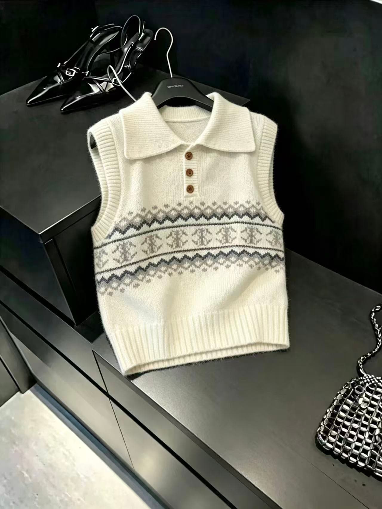 실사 공정한 섬 polo 폴로 칼라 부드러운 찹쌀 스웨터 여자 루즈핏 느긋한 출퇴근 가을 겨울 베스트 니트 스웨터 맨위 상세 이미지 4