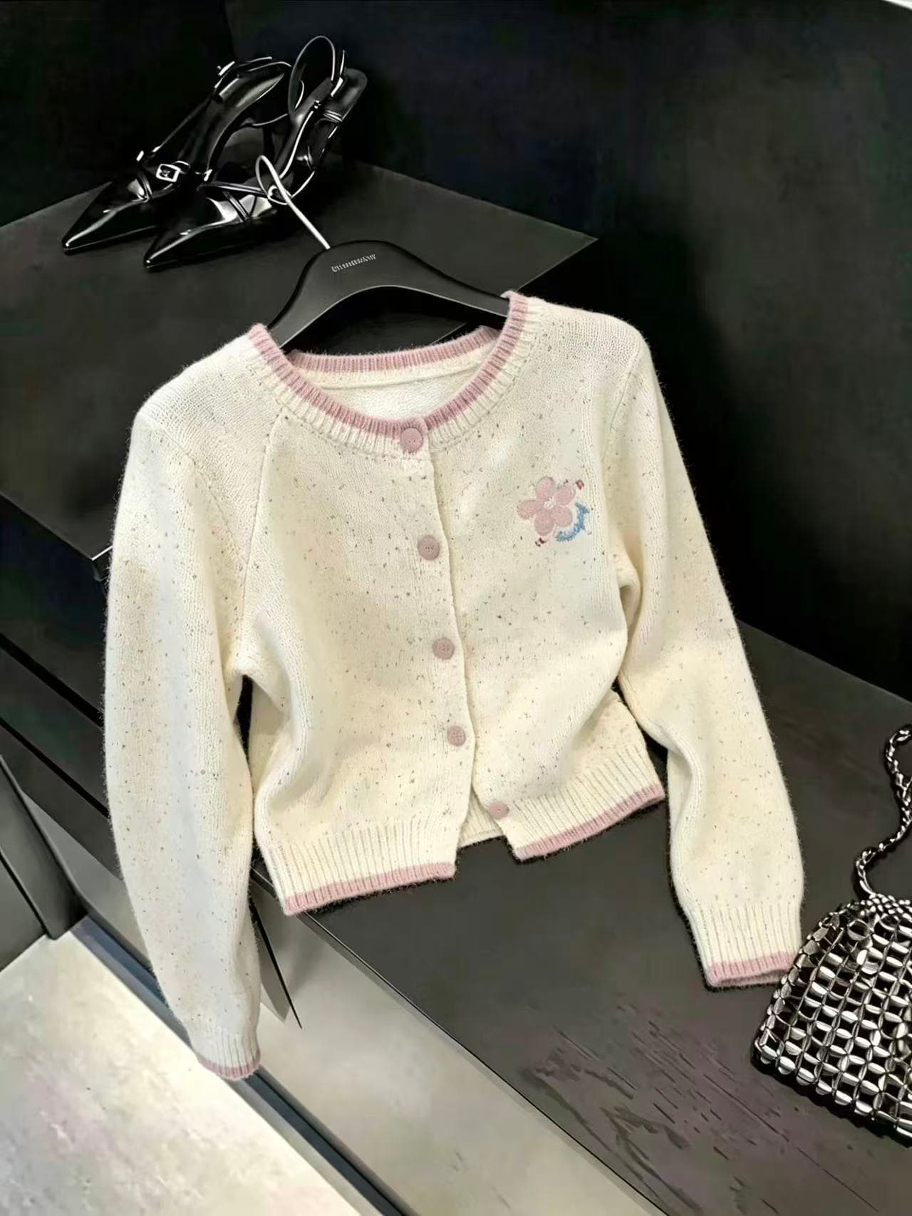 실사 한 부서 가을 자수 스웨터 여성 코트 가을 겨울 작은 키 루즈핏 느긋한 니트 오픈 가디건 맨위 ins 이미지 4