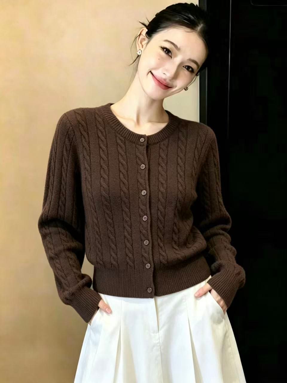 실사 调性 꽈배기 세로 줄무늬 스웨터 오픈 가디건 여성 코트 몸매 가꾸기 라운드 넥 긴팔 니트 맨위 ins 상세 이미지 5