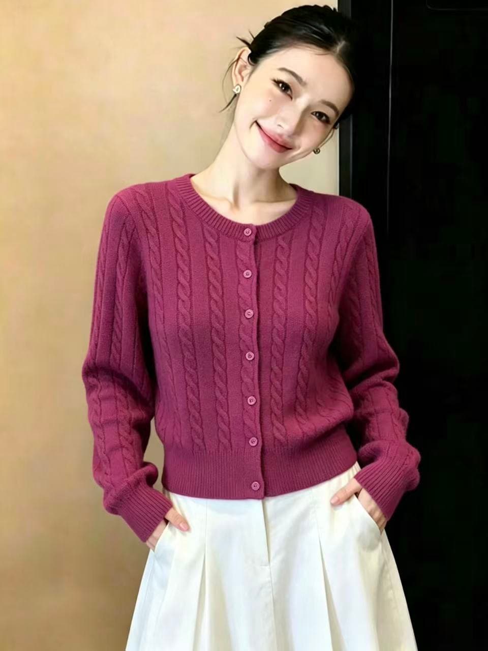 실사 调性 꽈배기 세로 줄무늬 스웨터 오픈 가디건 여성 코트 몸매 가꾸기 라운드 넥 긴팔 니트 맨위 ins 상세 이미지 5