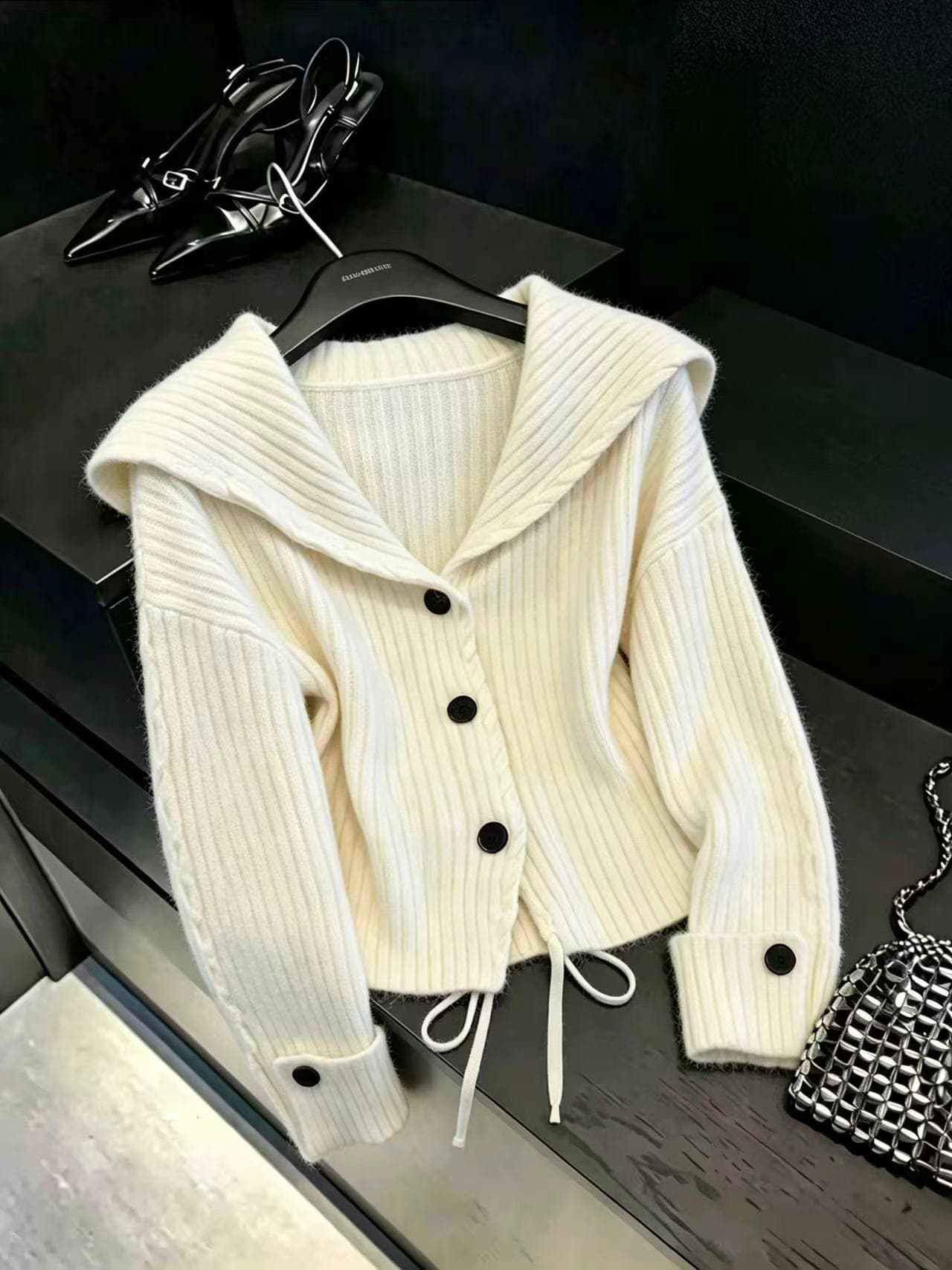 실사 덕 당겨서 달콤한 스타일 디자인 센스 니트 오픈 가디건 스웨터 코트 맨위 가을 겨울 chic 상세 이미지 2