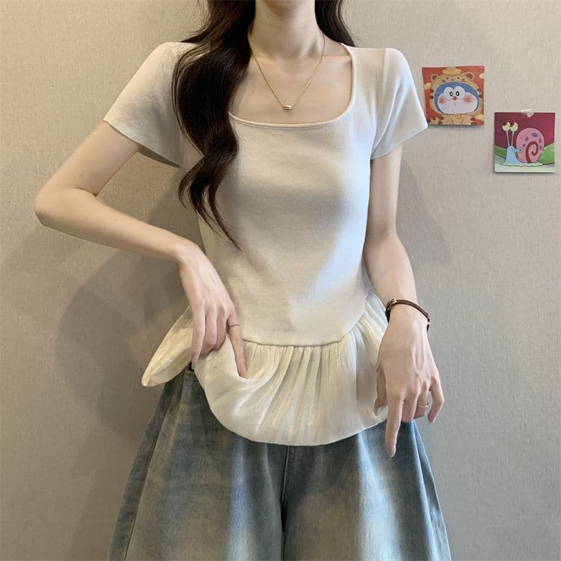 프랑스식 패션 연령 감소 슬림해 보이는 패치워크 Chic 맨위 여름 새로운 품격 몸매 가꾸기 외국 가스 작은 셔츠 반팔 티셔츠 상세 이미지 20