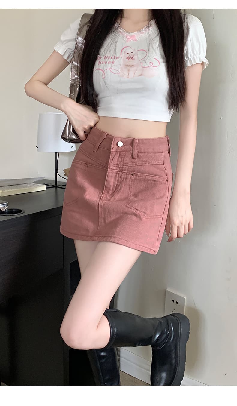출퇴근 순수한 욕망 바람 ins 반신 데님 미니 스커트 여성 봄 여름 새로운 하이웨이스트 한 마디 슬림해 보이는 데님 반신 스커트 트렌디 상세 이미지 6