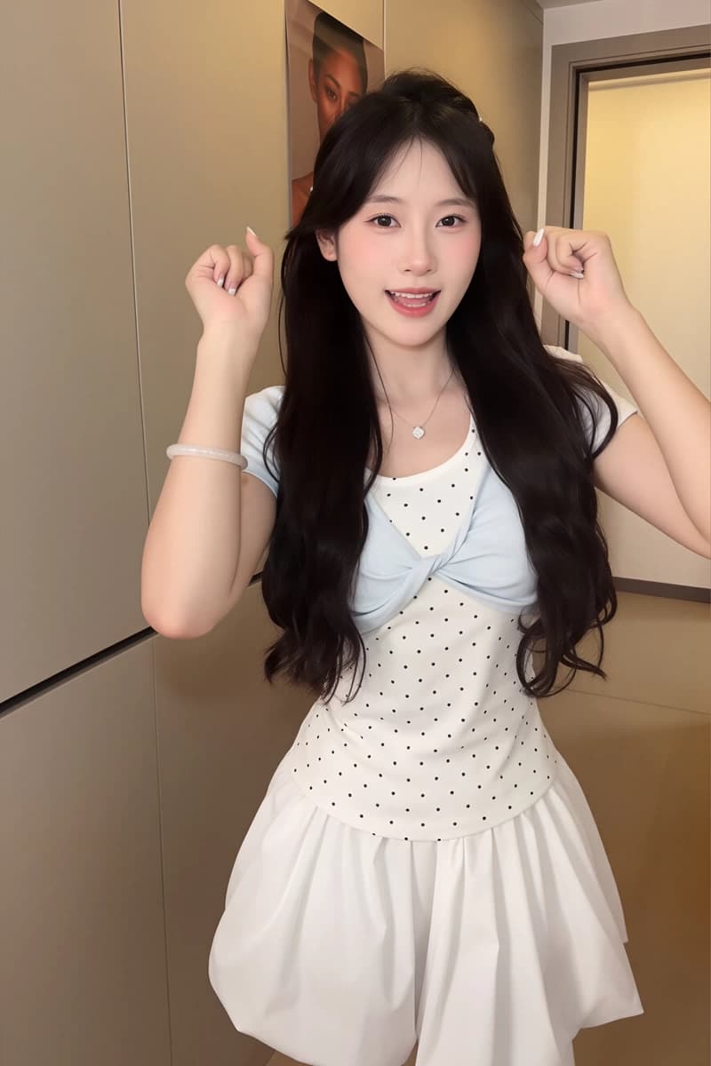 한 부서 비틀림 반팔 블라우스 여성 여름 착용 가져 가라. 레이스 측면 도트 무늬 행침 목 조끼 몸매 가꾸기 가짜 2 피스 슈트 맨위 상세 이미지 11