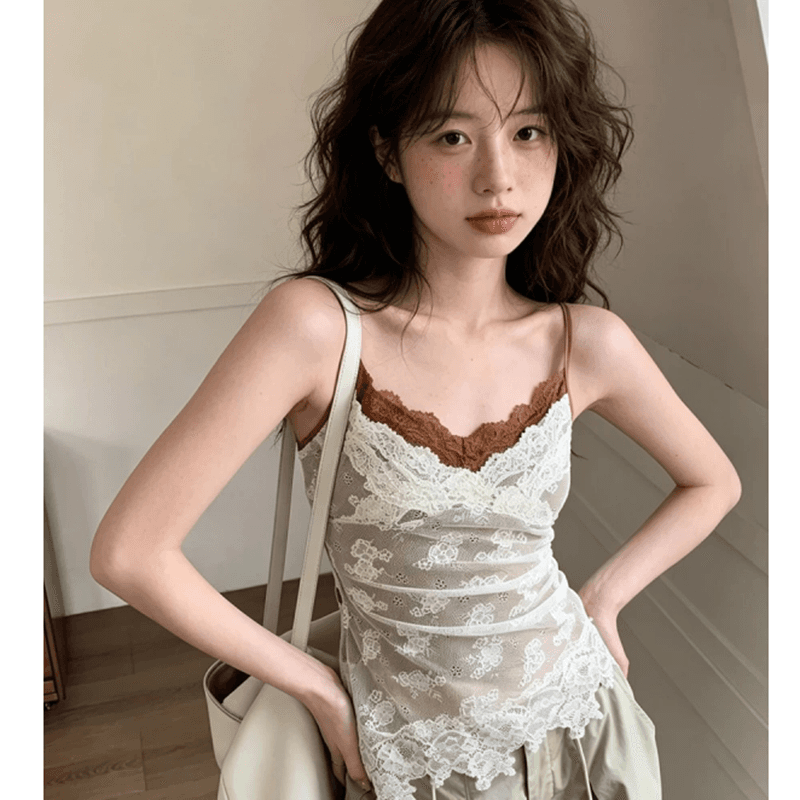 순수한 욕망 핫걸 레이스 조각 몸매 가꾸기 쇼트 스타일 얇은 맨위 디자인 센스 작은 대중 페이크 레이어드 캐미솔 가을 겨울 상세 이미지 4