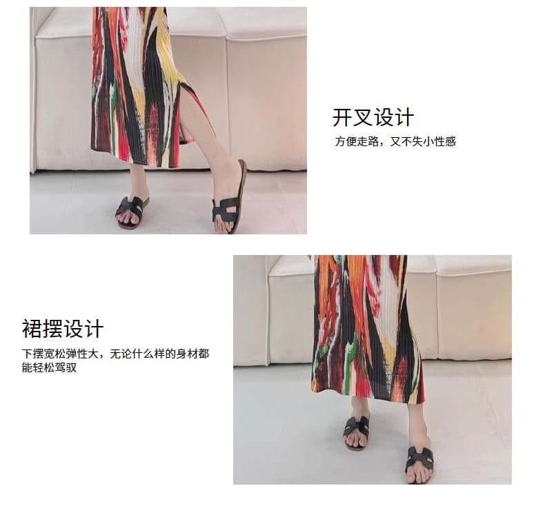 작은 대중 디자인 주름 플리츠 스커트 패션 품격 하이웨이스트 슬림해 보이는 트임 캐주얼 치마 차가운 얼음 실크 굴곡 치마 상세 이미지 8