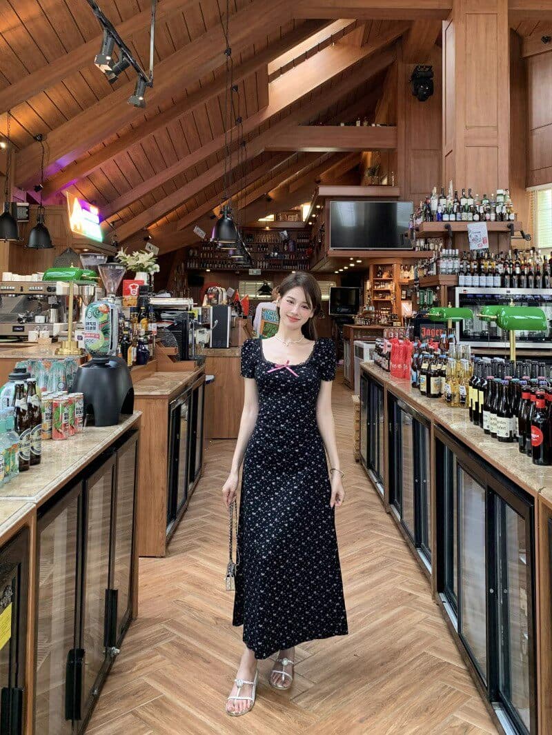 순수한 욕망 섹시함 백리스 꽃무늬 광장 칼라 반팔 여성 드레스 여름 허리 수축 몸매 가꾸기 달콤한 매운맛 타이트 스커트 짧은 치마 상세 이미지 15