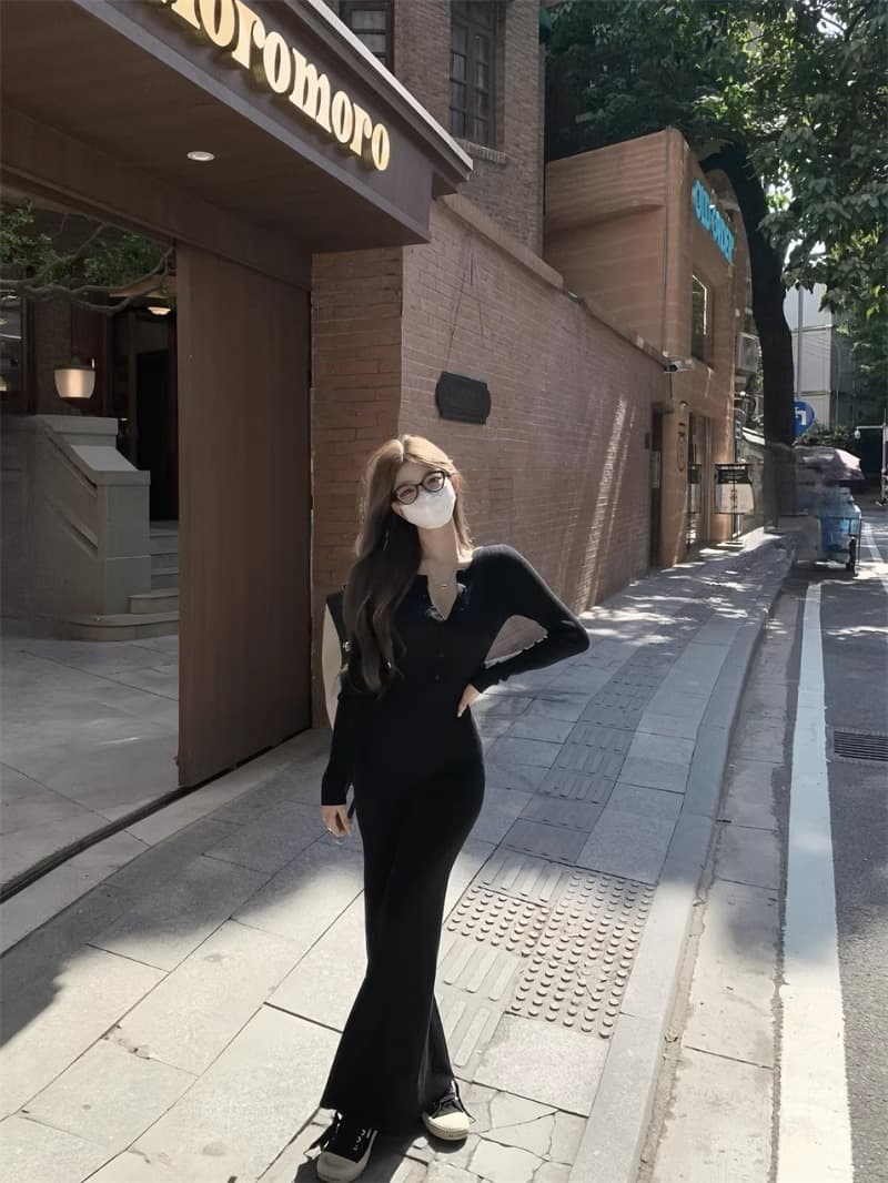 슈퍼 화재 프랑스식 고급 센스 V넥 긴팔 여성 드레스 봄 가을 새로운 품격 허리 수축 슬림해 보이는 타이트 스커트 길다 치마 상세 이미지 20