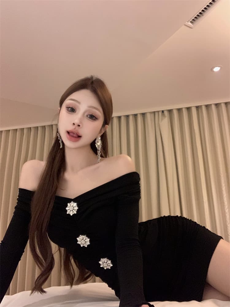 캐치 부서 데이트 치마 순수한 욕망 바람 핫걸 섹시함 V넥 드레스 가을 스타일 품격 주름 몸매 가꾸기 타이트 스커트 상세 이미지 14