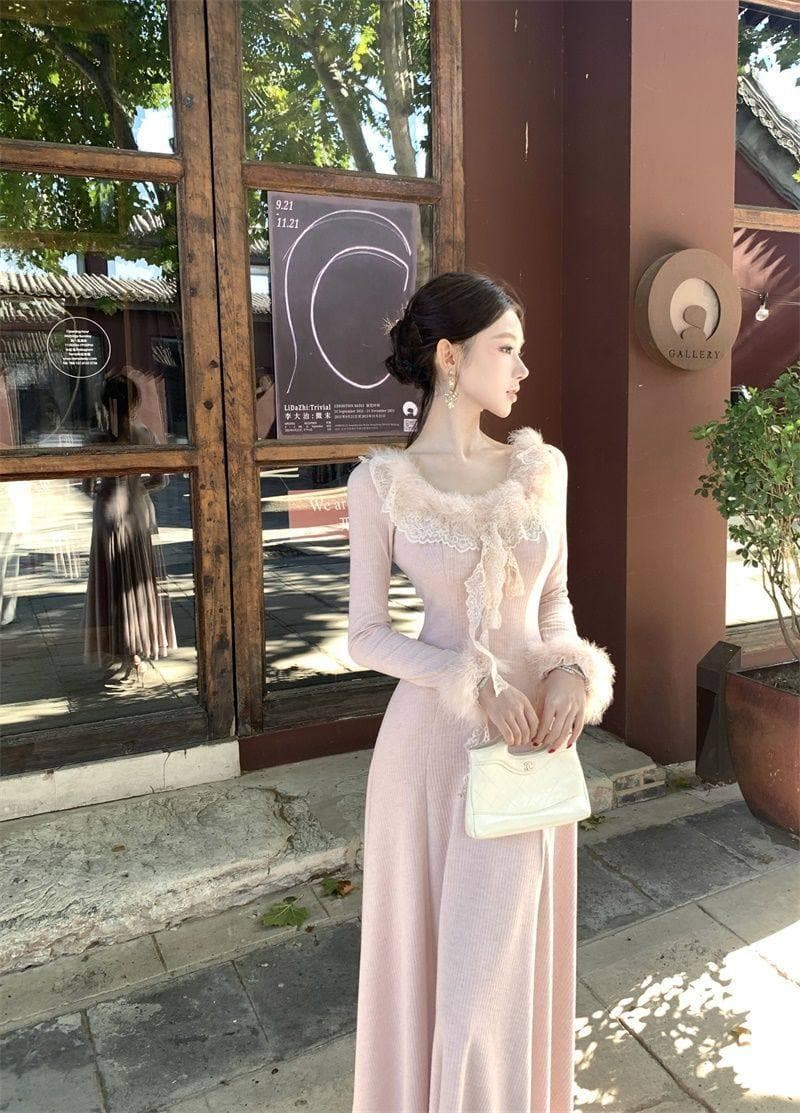 셰닐 새로운 한 부서 분위기 센스 착용 가져 가라. 천 골드 품격 레이스 레이스 모피 허리 수축 슬림해 보이는 다용도 치마 상세 이미지 9