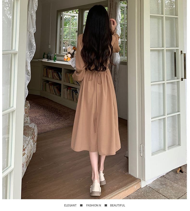 가을 다용도 프랑스식 고급 배색 ins 드레스 광장 칼라 미니멀리즘 센스 출퇴근 바람 작은 대중 연령 감소 롱 스커트 여성 상세 이미지 18