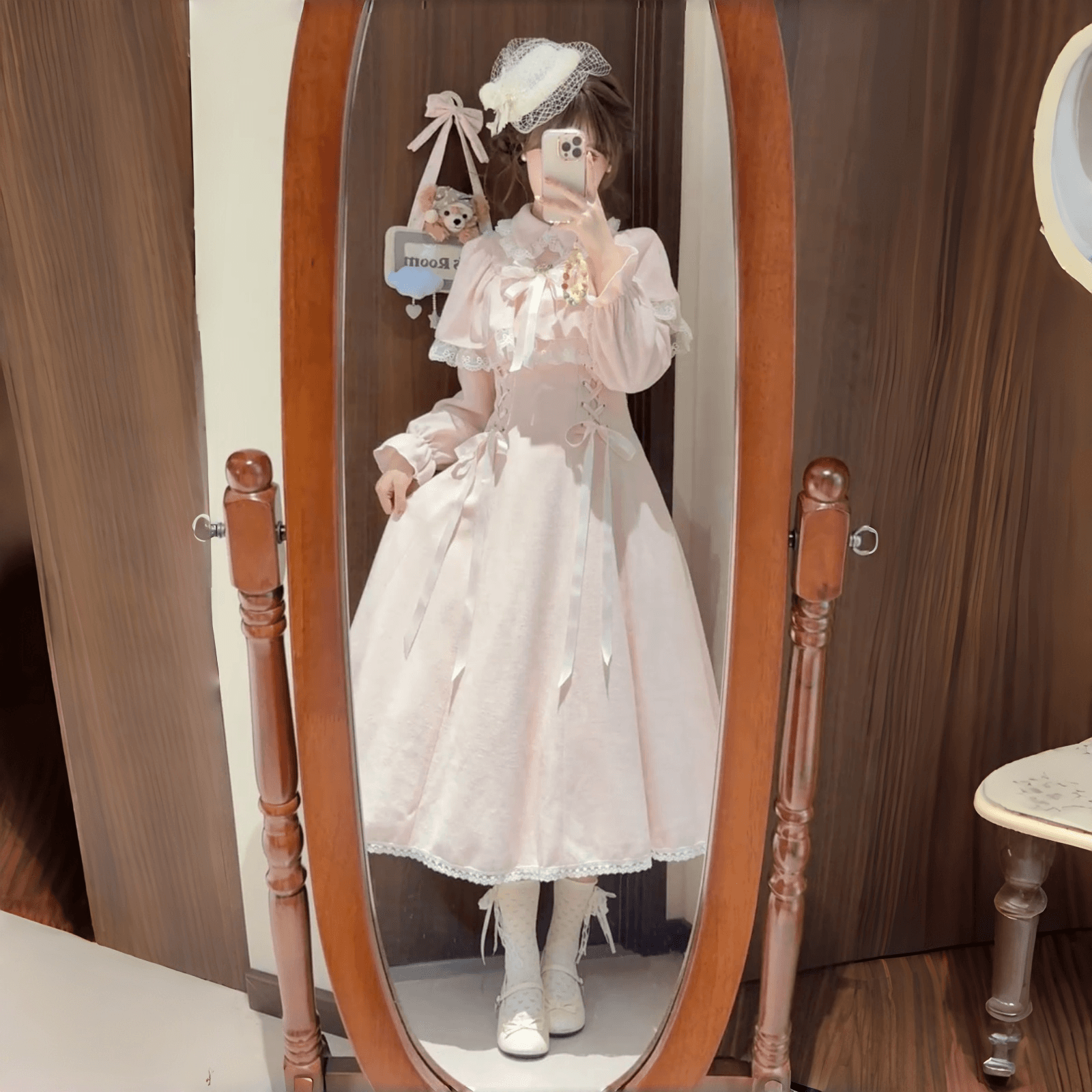 일본식 달콤함 핑크색 클리어 부서 레이스 조각 나비 매듭 페이크 레이어드 망토 숄 lolita 치마 로리타 상세 이미지 3