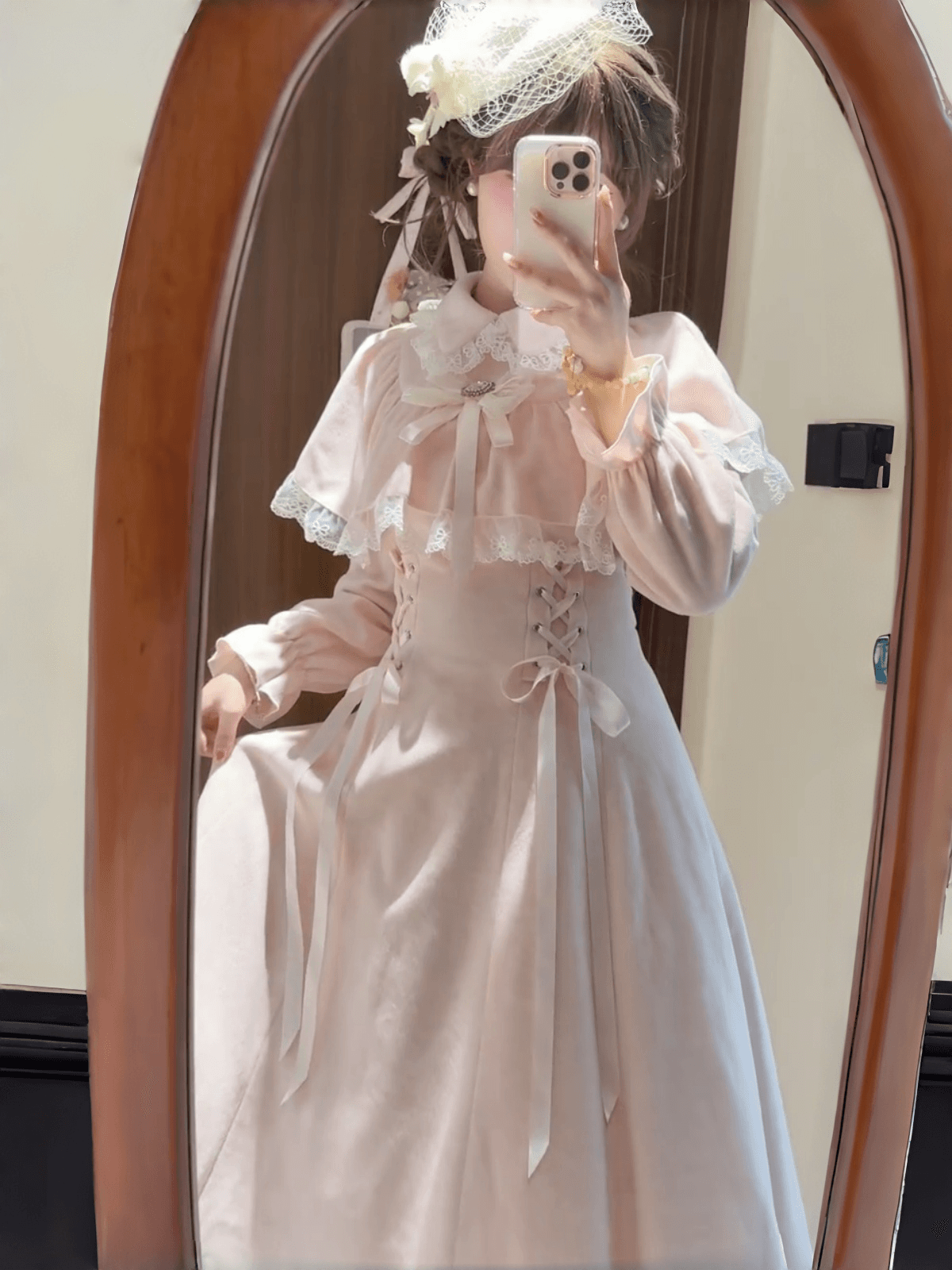 일본식 달콤함 핑크색 클리어 부서 레이스 조각 나비 매듭 페이크 레이어드 망토 숄 lolita 치마 로리타 상세 이미지 4