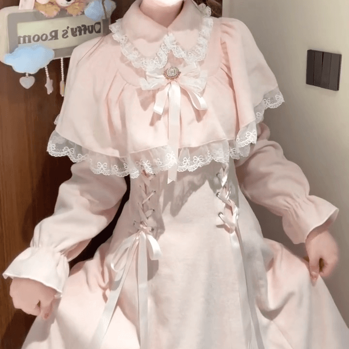 일본식 달콤함 핑크색 클리어 부서 레이스 조각 나비 매듭 페이크 레이어드 망토 숄 lolita 치마 로리타 상세 이미지 6