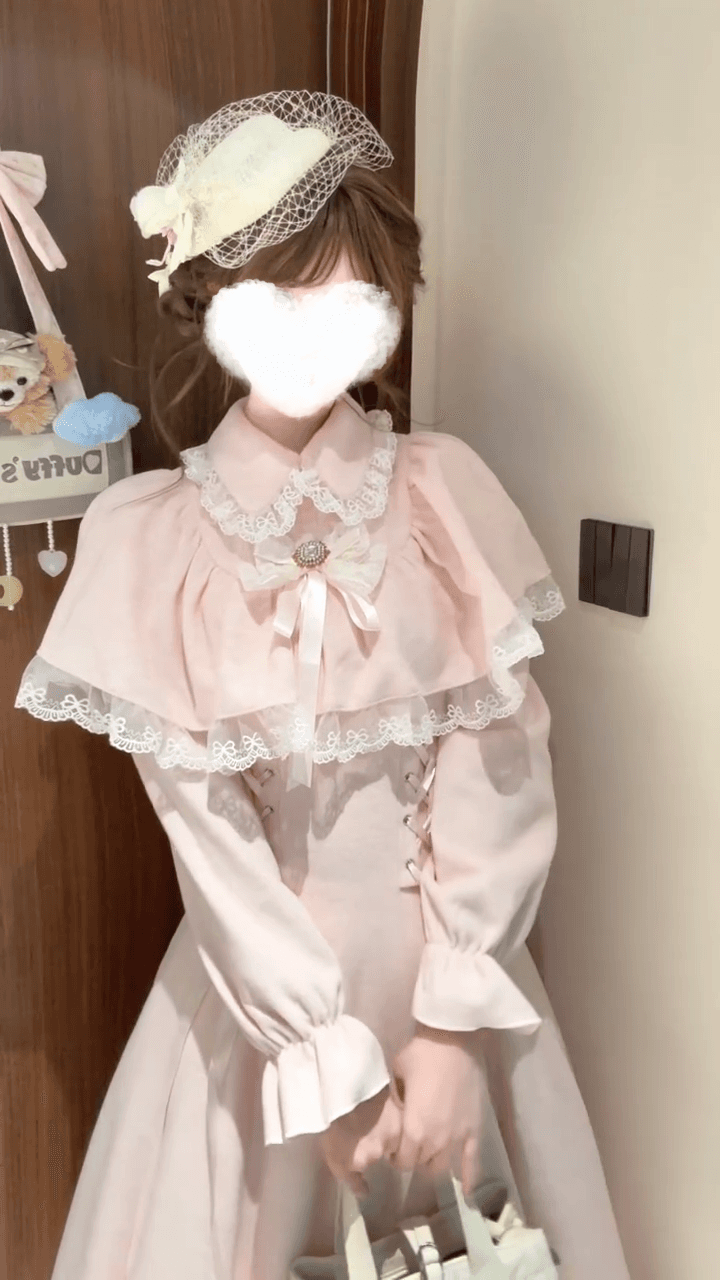 일본식 달콤함 핑크색 클리어 부서 레이스 조각 나비 매듭 페이크 레이어드 망토 숄 lolita 치마 로리타 상세 이미지 8