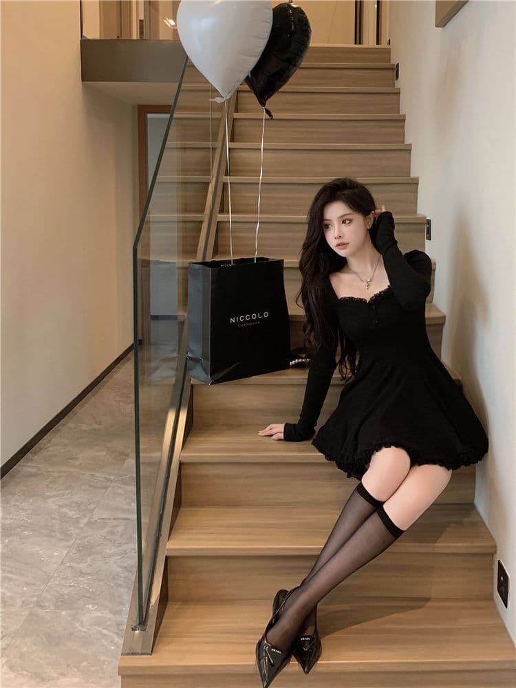 패션 폭발 핫걸 바람 드레스 가을 새로운 허리 수축 품격 플리츠 순수한 욕망 한 마디 타이트 스커트 긴팔 치마 상세 이미지 5