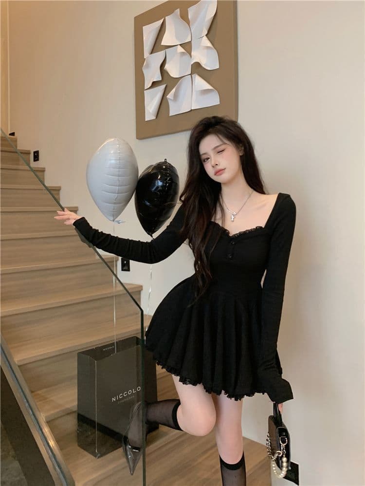 패션 폭발 핫걸 바람 드레스 가을 새로운 허리 수축 품격 플리츠 순수한 욕망 한 마디 타이트 스커트 긴팔 치마 상세 이미지 6