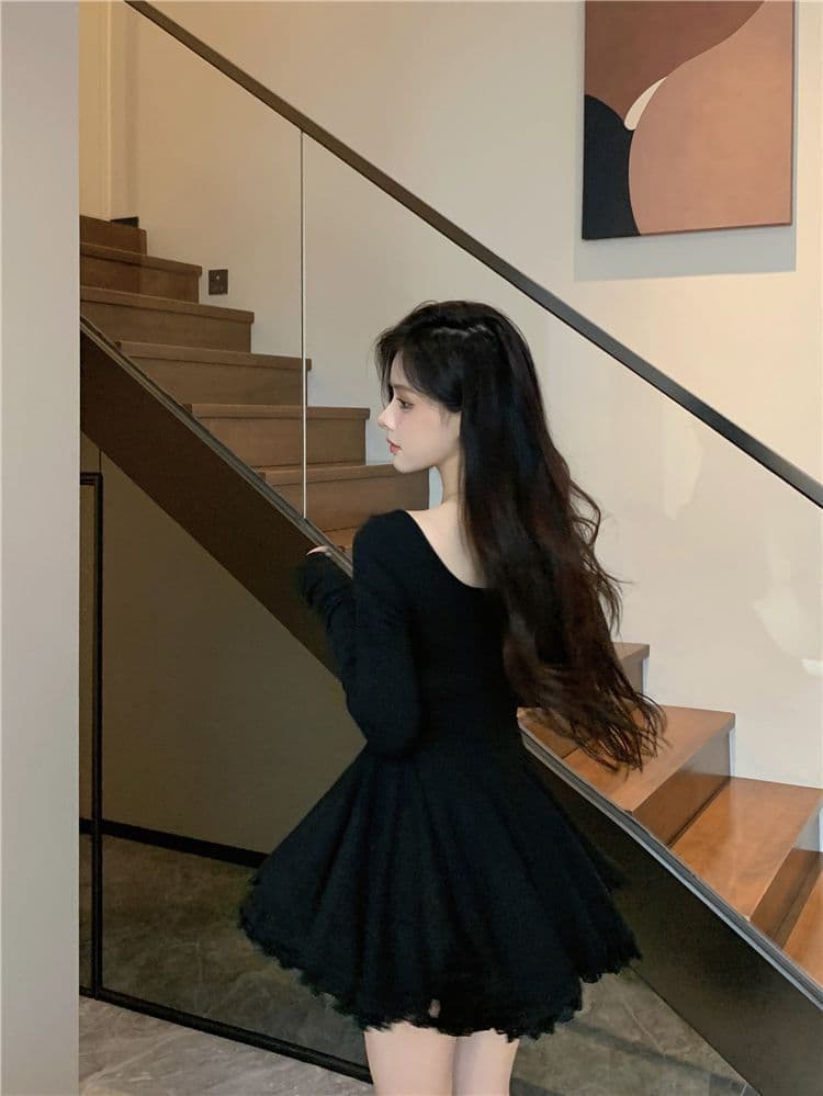 패션 폭발 핫걸 바람 드레스 가을 새로운 허리 수축 품격 플리츠 순수한 욕망 한 마디 타이트 스커트 긴팔 치마 상세 이미지 7