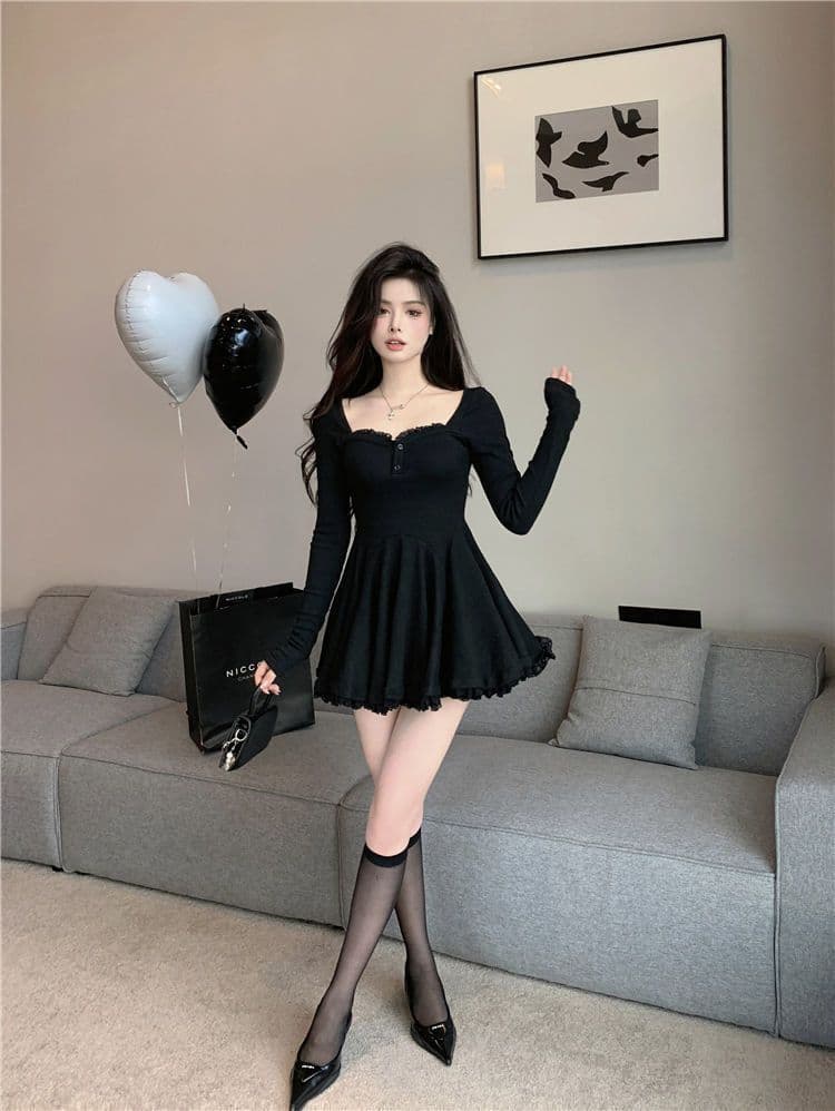 패션 폭발 핫걸 바람 드레스 가을 새로운 허리 수축 품격 플리츠 순수한 욕망 한 마디 타이트 스커트 긴팔 치마 상세 이미지 8